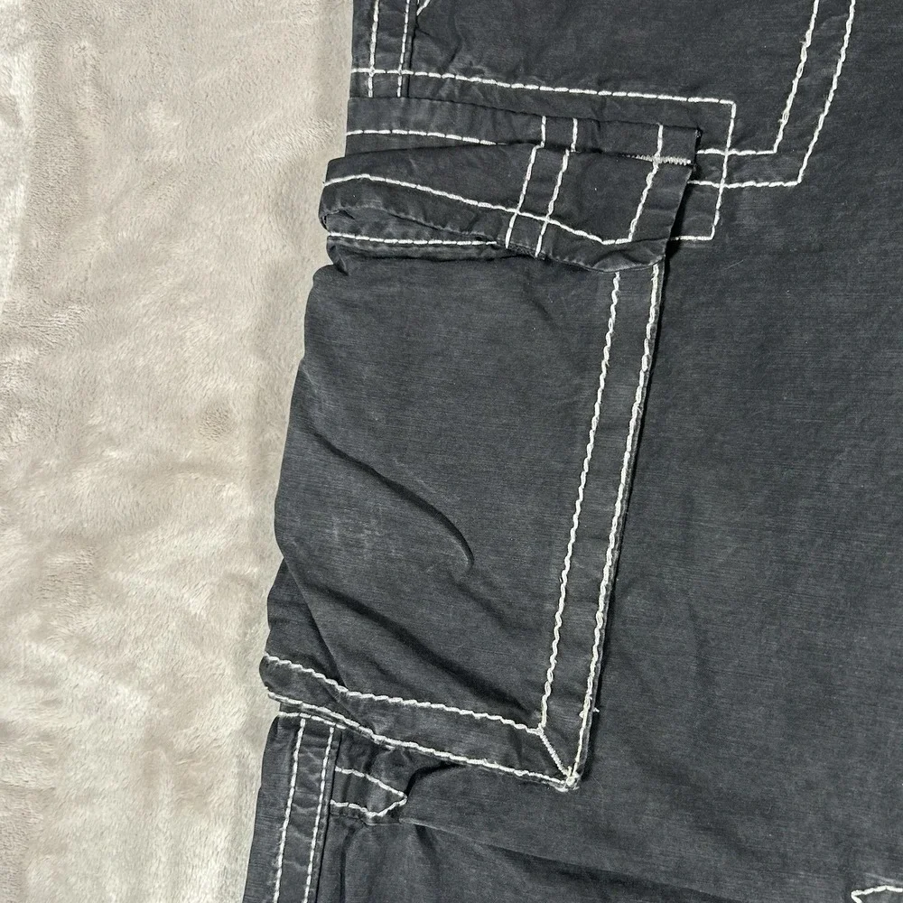 True Religion Anthony Cargo Pants Mens 34x32 Black Flap Pockets Wide Leg Y2K VTG